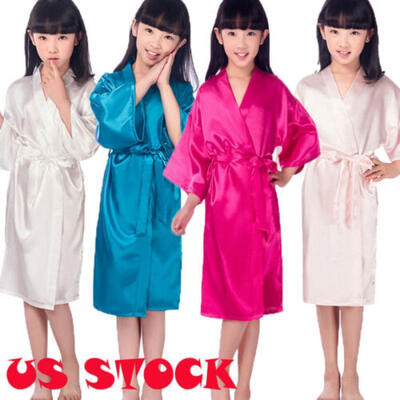 

Kids Silk Satin Short Kimono Robes Dressing Gown Flower Girl Sleepwear Bathrobe