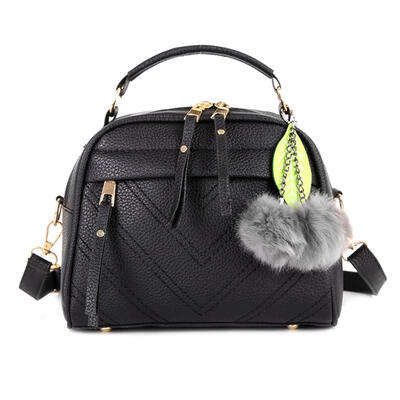 

Solid Color Leaf Hair Ball Pendant Shoulder Handbags Women Crossbody Bags