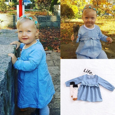 

Infant Toddler Baby Girls Kids Denim Dot Tutu Dress Princess Party Dresses 0-3Y