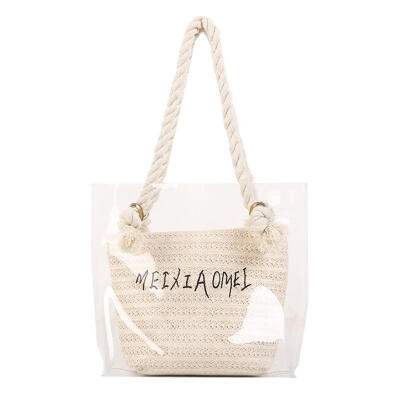 

2pcsset PVC Transparent Shoulder Handbags Women Straw Woven Crossbody Bags