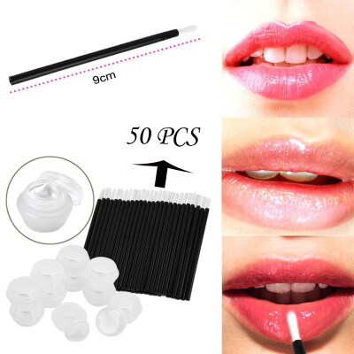 

〖Follure〗10 Pcs Empty Clear Plastic Cosmetic Containers 50 Pcs Wool Fiber Lip Brush