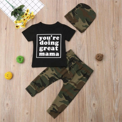 

3pcs Baby Boy Girl Camouflage Outfits Clothes Casual T ShirtPants Set Suit