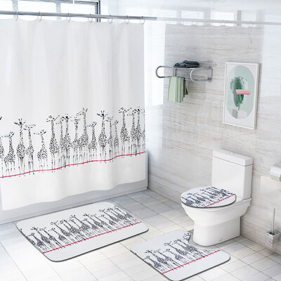 

〖Follure〗4PCS Non Slip Toilet Polyester Cover Mat Set Bathroom Shower Curtain