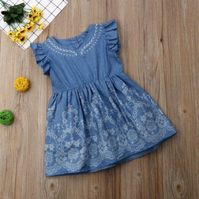 

New Baby Kids Girls Summer Sleeveless Dress Party Princess Denim Casual Dresses 2-7Y