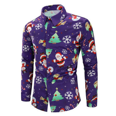 

Tailored Men Casual Snowflakes Santa Candy Printed Christmas Shirt Top Blouse