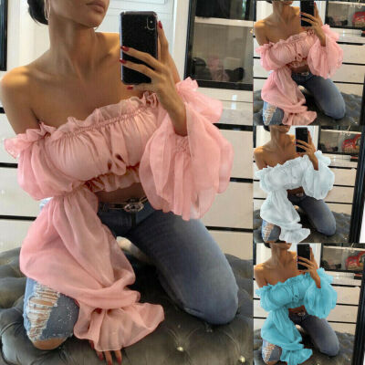 

Holiday Women Cropped Tops Sheer Mesh Casual T shirts Puff Sleeve Party Blouse