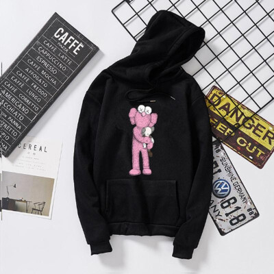 

Hooded Sweatshirt Pink Doll Embroidery Print Couple Polyester O-Neck Round Neck Full Sleeve Length