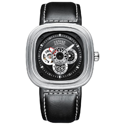 

TEVISE T843A Men Automatic Mechanical Watch 24 Hours Display Fashion Casual Timer Leather Strap 3ATM Waterproof Luminous Hands Mal