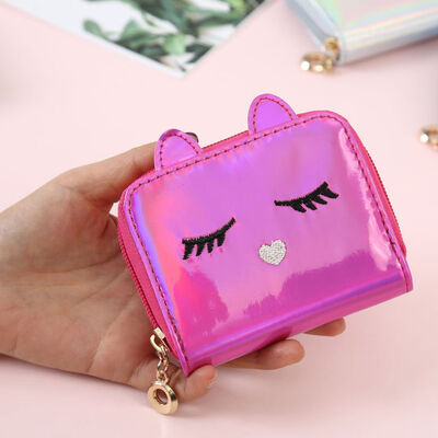 

2018 New Style Fashion Print PU Leather Money Holder Cute Clutch Bag Hologram Laser Wallet Metallic Color