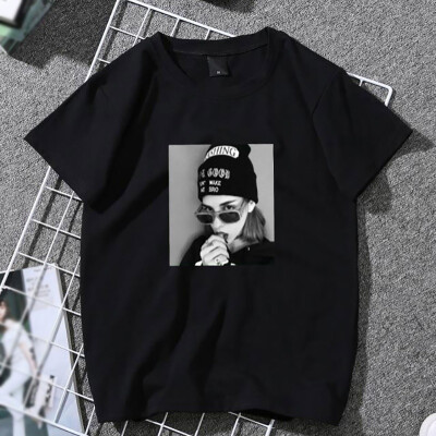 

Couple Korean Style Cotton Round Neck Head Portrait Print Short Sleeve Loose Pullover T-Shirt