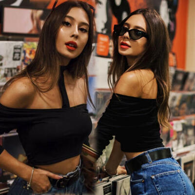 

Women Gothic Tops Cold Shoulder Halter Neck Chain Punk Crop Vest Top Shirts