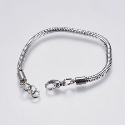 

304 Stainless Steel Snake Chain Bracelet Makings with Lobster Claw Clasps Stainless Steel Color 6-12"165cm 3mm Hole 4mm