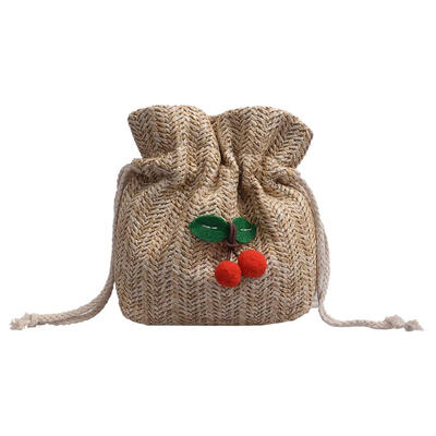 

Straw Cherry Bucket Crossbody Shoulder Bags Women Beach Drawstring Pouch
