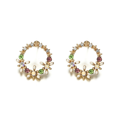 

New Summer Elegant Big Circle Flower Stud Earrings For Women Fashion Simulated Pearl Rhinestone Earring Boucle Doreille