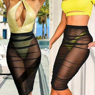 

Women Sexy Beach Mesh Cover Up Skirt Chiffon Beachwear Short Bathing Sundress