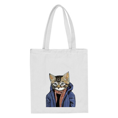 

Tailored Fashion Women Canvas Printing Cute Cat Shoulder Bags Large Capacity Shopping Bag