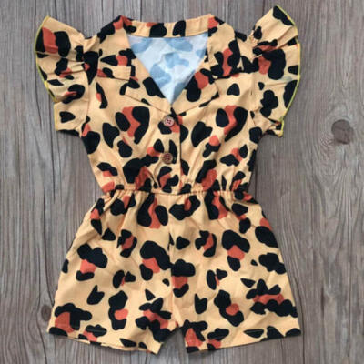

UK Summer Kids Baby Girl Clothes Ruffle Leopard Romper Jumpsuit Outfits Sunsuit
