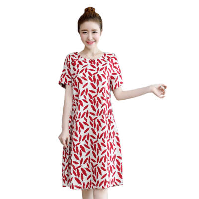 

Plus Size Floral Print Loose Dress Women Round Neck Short Sleeve Dresses