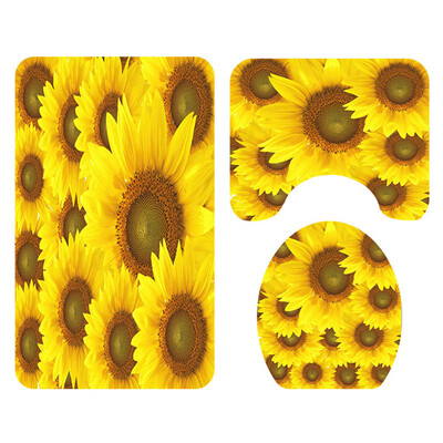 

Gobestart Sunflower Shower Curtain Floor Mat Four-piece Bathroom Mat Set