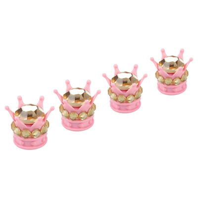 

Tailored 4Pcs Chrome Pink Crown Bling Diamond TireWheel Stem Caps Car Truck
