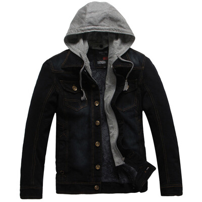 

Gobestart Mens Autumn Winter Casual Hooded Wash Distressed Denim Jacket Coat Top Blouse