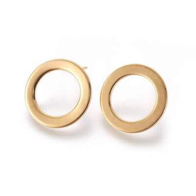 

304 Stainless Steel Stud Earrings Ring Golden 21x1mm Pin 08mm