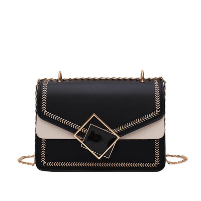 

Fashion peach heart lock embroidery thread handbag 2019 new chain shoulder bag tide wild temperament diagonal cross pu bucket bag