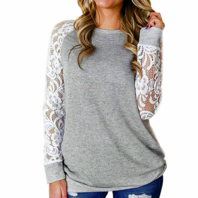 

Nomeni Women Fashion Lace Floral Splicing O-Neck T-Shirt Blouse Tops