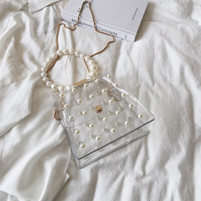 

Summer jelly transparent bag handbag 2019 new Korean version of the wild Messenger bag chain pearl handbag shoulder bag