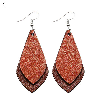 

Boho Women Date Party Jewelry Faux Leather Waterdrop Leaf Pendant Hook Earrings
