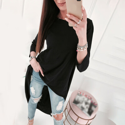 

Womens Tops T-Shirt Round Collar Irregular Long Sleeve Shirt Casual Loose Tops