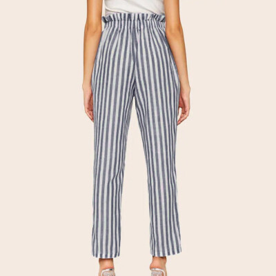 

Ladiesstriped Printed Button High Waist Casual Pants