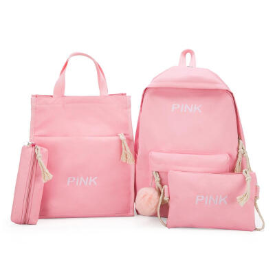 

4pcsset Canvas Backpack Shoulder Bags Totes Women Preppy School Pen Bags