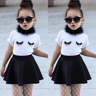 

Casual Toddler Baby Girls Outfits Clothes T-shirt Skirts 2PCS Mini Dress