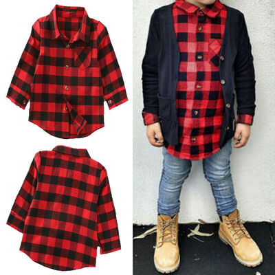 

Fashion Toddler Kid Baby Boy Girl Printed Plaid Tops Long Sleeve T-shirt Clothes