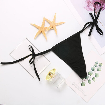 

Womens Sexy Bow Briefs Thong Low Rise Lace Up Underwear Skinny Solid T-back