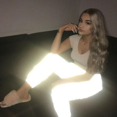 

Mens Women Hip Hop Reflective Dance Pants Boy Sports Cycling Jogging Trousers US