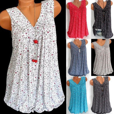 

Womens Summer Loose Sleeveless Vest T Shirt Blouse Boho Lace Tops Plus Size