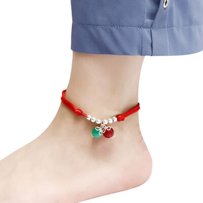 

Boho Red Thread Anklet Bracelet Silver Color Beads Foot Bracelet Chain String Halhal Anklet on the Leg Jewelry For Women Braclet