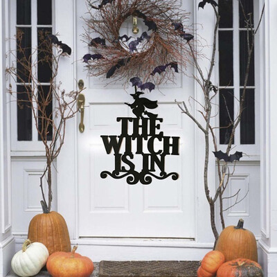 

JPGIF The Witch Is In Halloween Hanging Sign Door Hanging Halloween Decoration A