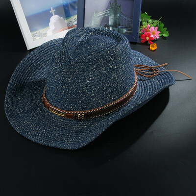 

Tailored Men Women Retro Western Cowboy Riding Hat Leather Belt Wide Brim Cap Hat
