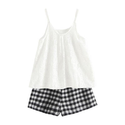 

Summer Girl Sweet Clothes Set Spaghetti Strap 2pcs Lace Tops Shorts Outfits