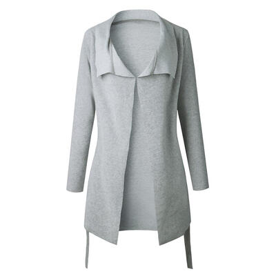 

Women Long Sleeve Waterfall Collar Irregular Trench Coat Cardigan with Belt