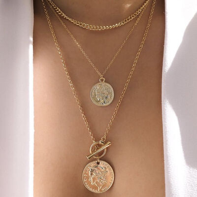 

Ethnic Style Female Necklace Portrait Coin Two Round Piece Geometric Pendant Multilayer Gold Necklace Charm Women Wear Jewelry