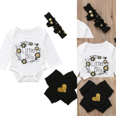 

Cute 3PCS Newborn Baby Girl Romper Bodysuit Leg Warmers Headband Outfits Clothes Set