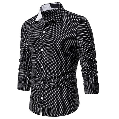 

Tailored Mens Dot Button Slim Fit Turn-Down Collar Long Sleeve Top Blouse Shirt