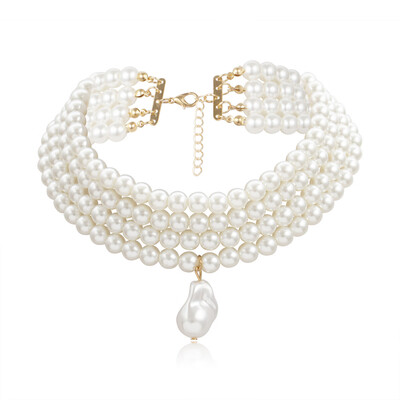 

Layered Pearl Necklace for Women 2019 ZA Fashion Pearl Bead Choker Necklace Korean Lady Collar Decoration on the Neck Female