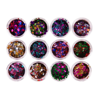 

12 Colors Laser Colorful Glitter Round Shape Paillette Nail Art Tool Decor