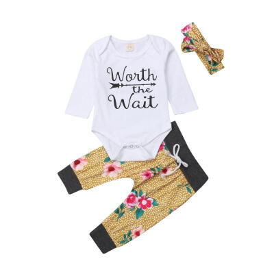 

3Pcs Floral Infant Kids Baby Boy Girl Long Sleeve RomperPants Outfit Clothes