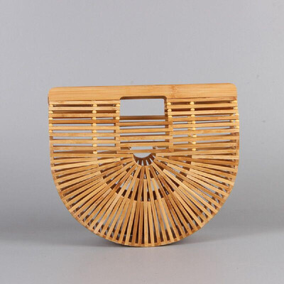 

Fine Quality Handmade Beach Portable Half Moon Bamboo Weaving Bag Hand-held Strip Manual Bandbag Knitted by Hand Stylish Shopping